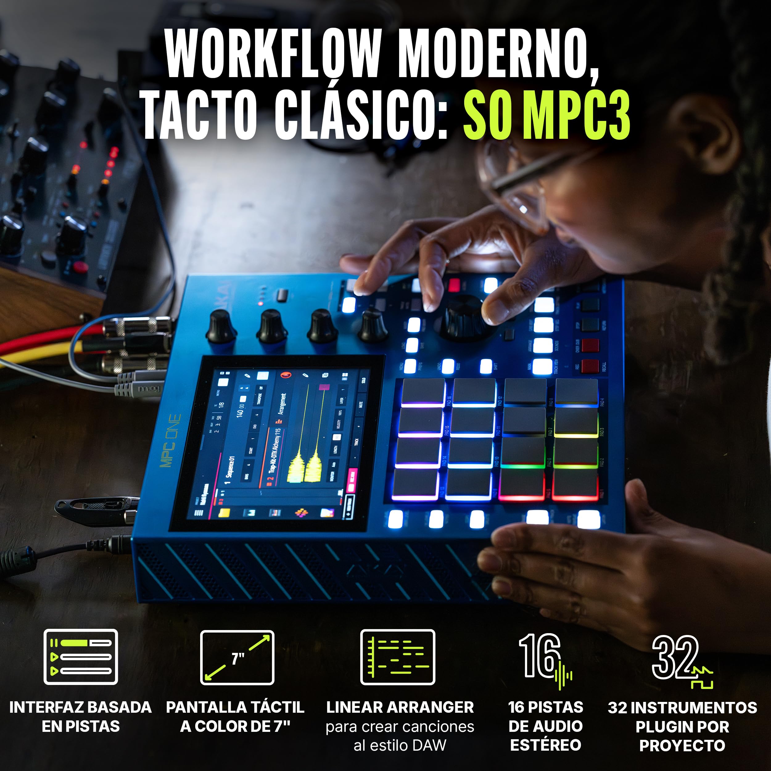 Akai Professional MPC One G2 Centro Producción Autónomo Next-Gen | Para beatmakers y productores, sampling, secuenciación y creación, con USB-C, 16 pads MPC, procesador 8 núcleos, 4GB RAM