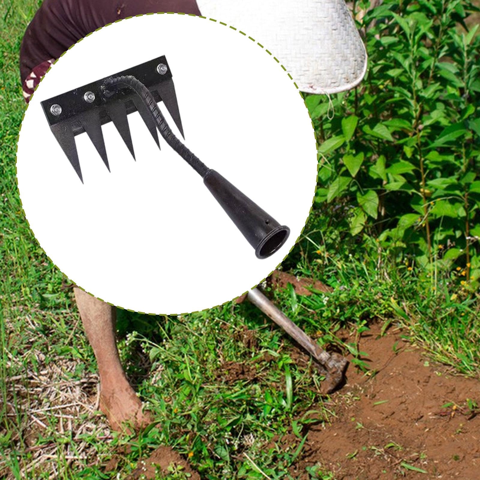 Weeding Removal Rake Garden Hoe Gardening Tool Hardened Garden Hand Rake Weeding Tool for Farming Loosening Tilling Soil Yard, 5 Teeth