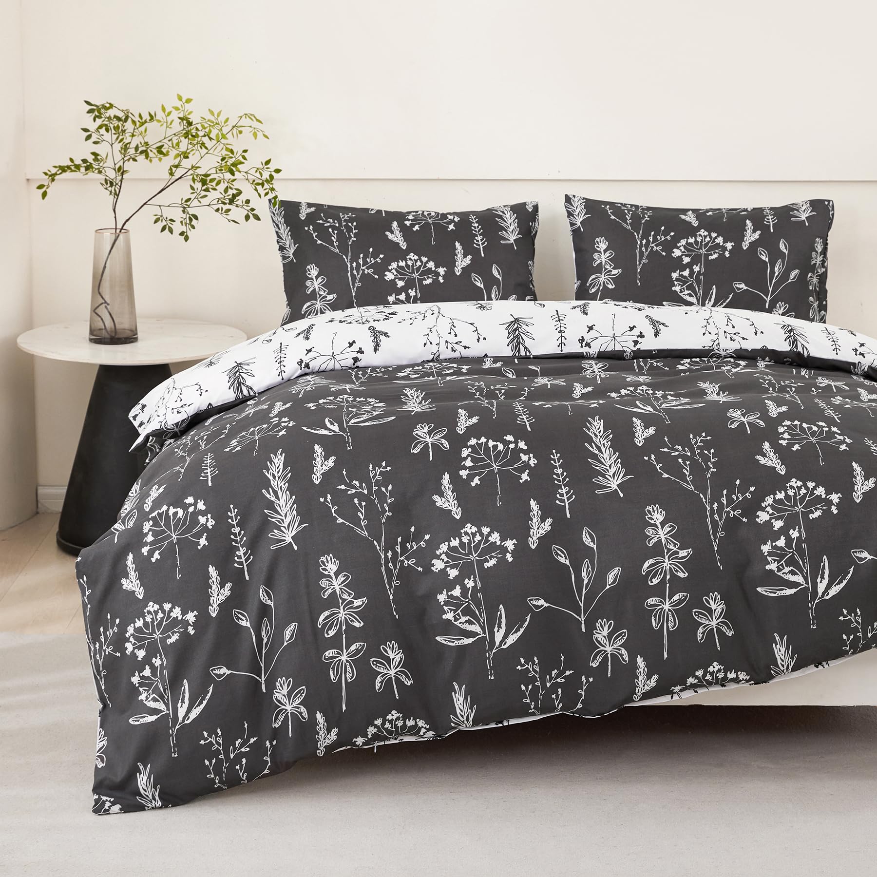Jemiipee Bettwäsche-Set mit Blumenmuster, Bettbezug und Kissenbezug, Bettwäsche Deckenbezug Wendebettwäsche Mikrofaser Weich mit Reißverschluss