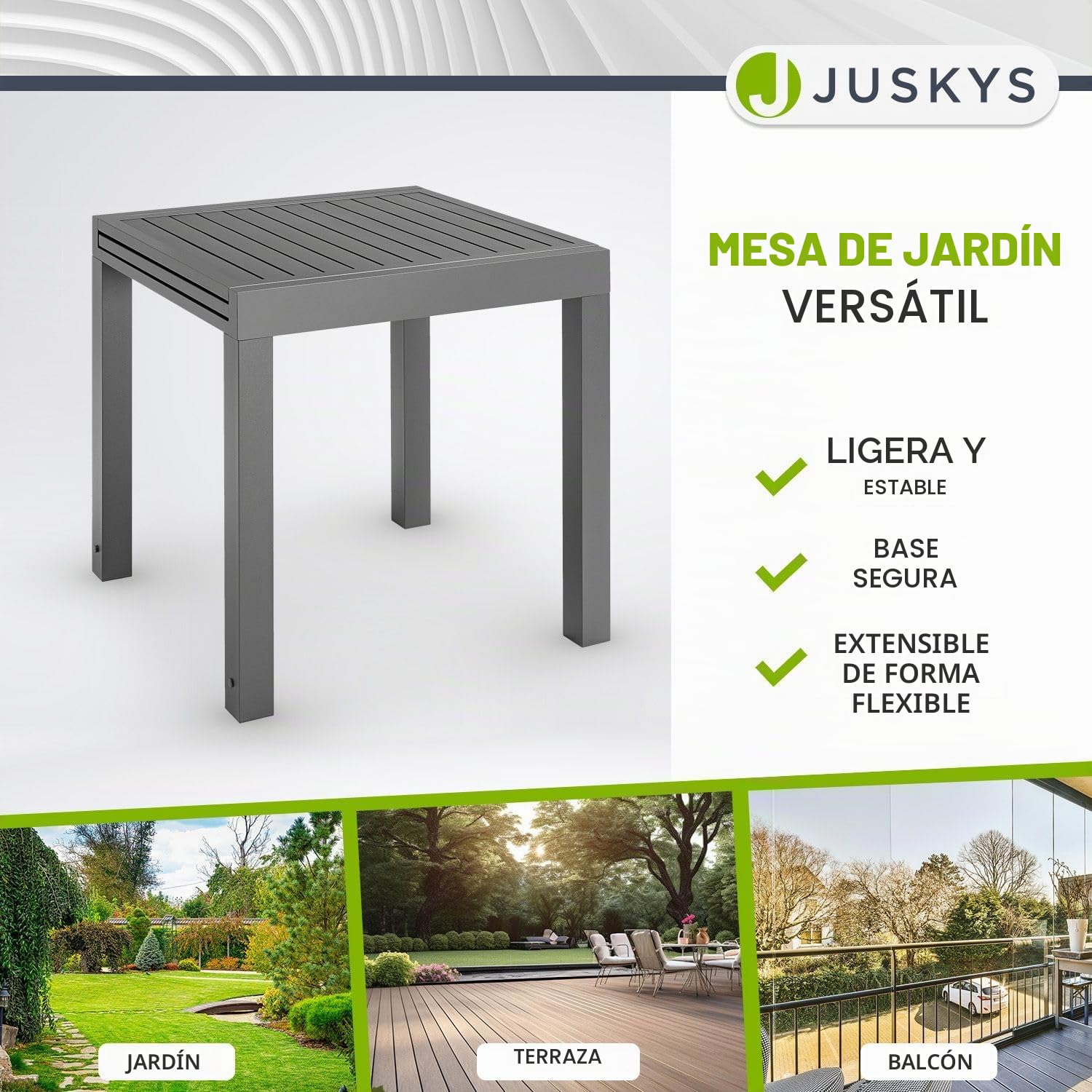 Juskys Laki - Mesa de jardín extensible (70 x 70 cm, mesa de comedor de aluminio, mesa grande, mesa de aluminio, muebles de jardín, color antracita