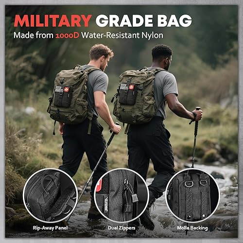 Miniatura 5 de Kit de primeros auxilios y supervivencia de 242 piezas, bolsa Molle IFAK, nailon 1000D, compartimentos codificados por colores, kit médico para