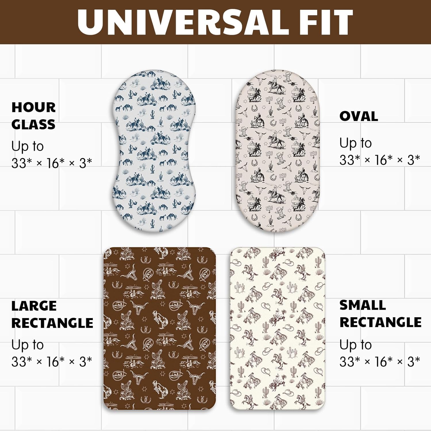 VitalCozy 4 Pcs Vintage Western Cowboy Bassinet Sheets Set 32 x 16 x 3 Inches Sheets for Standard Bed Toddler Mattresses Soft Breathable Cute Print Newborn Bedding for Girl Boys