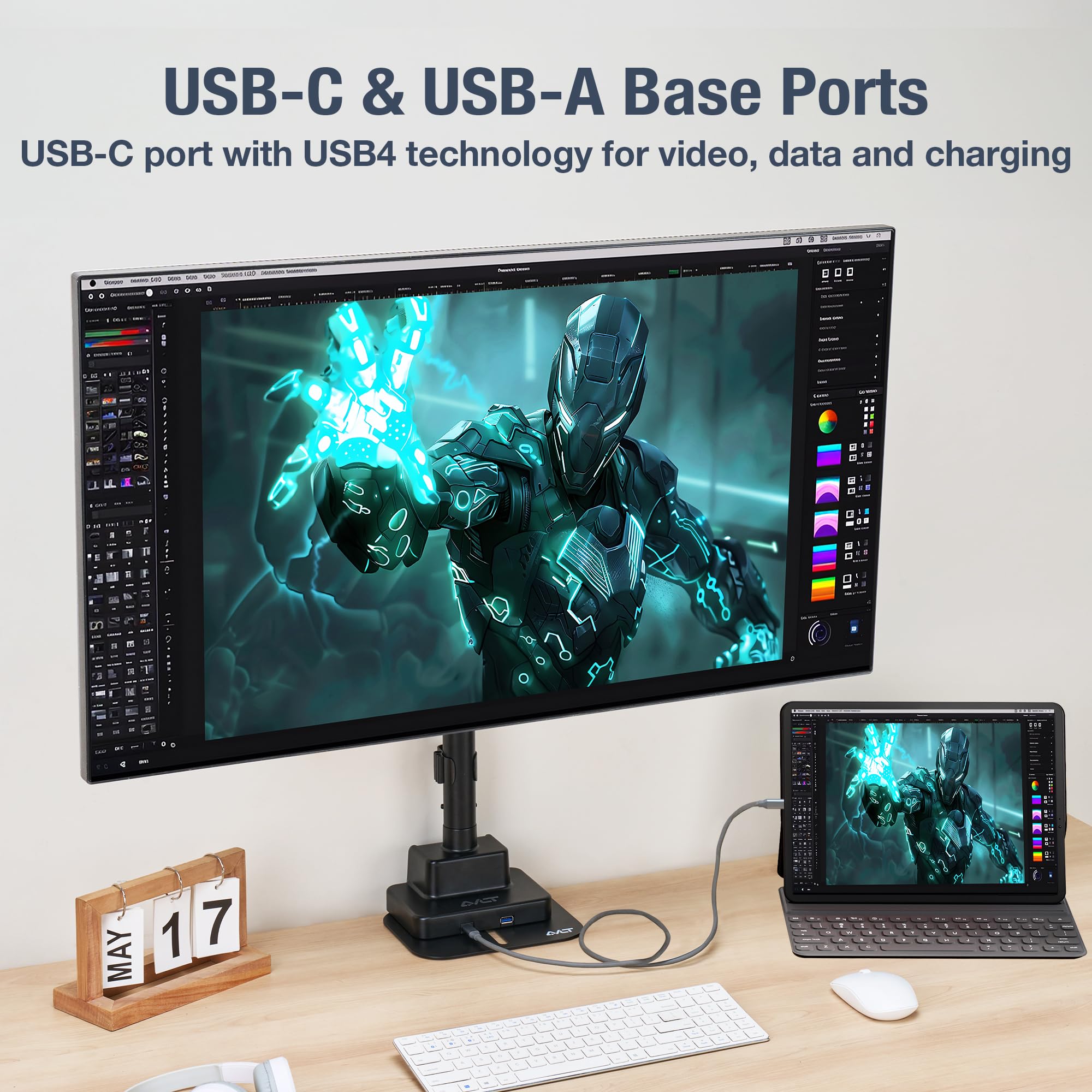 Amazon.com: AVLT Single Monitor Arm Pole Top Mount for 17-57