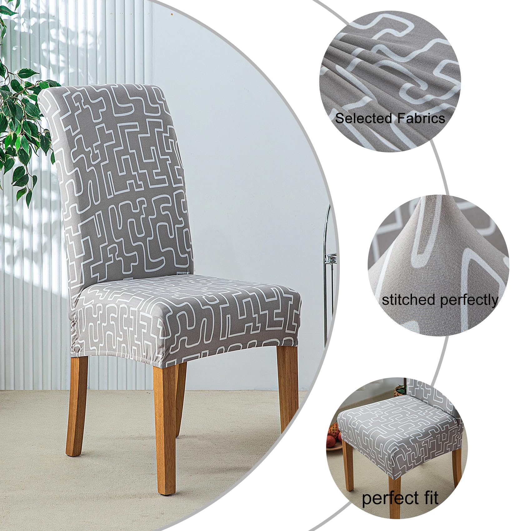 HZDHCLH Chair Covers Slipcovers 4/6 PCs Stretch Removable Washable Short Dining Chair Protector Cover Seat for Hotel,Dining Room,Ceremony (Gray maze,6 PCS) - Image 2