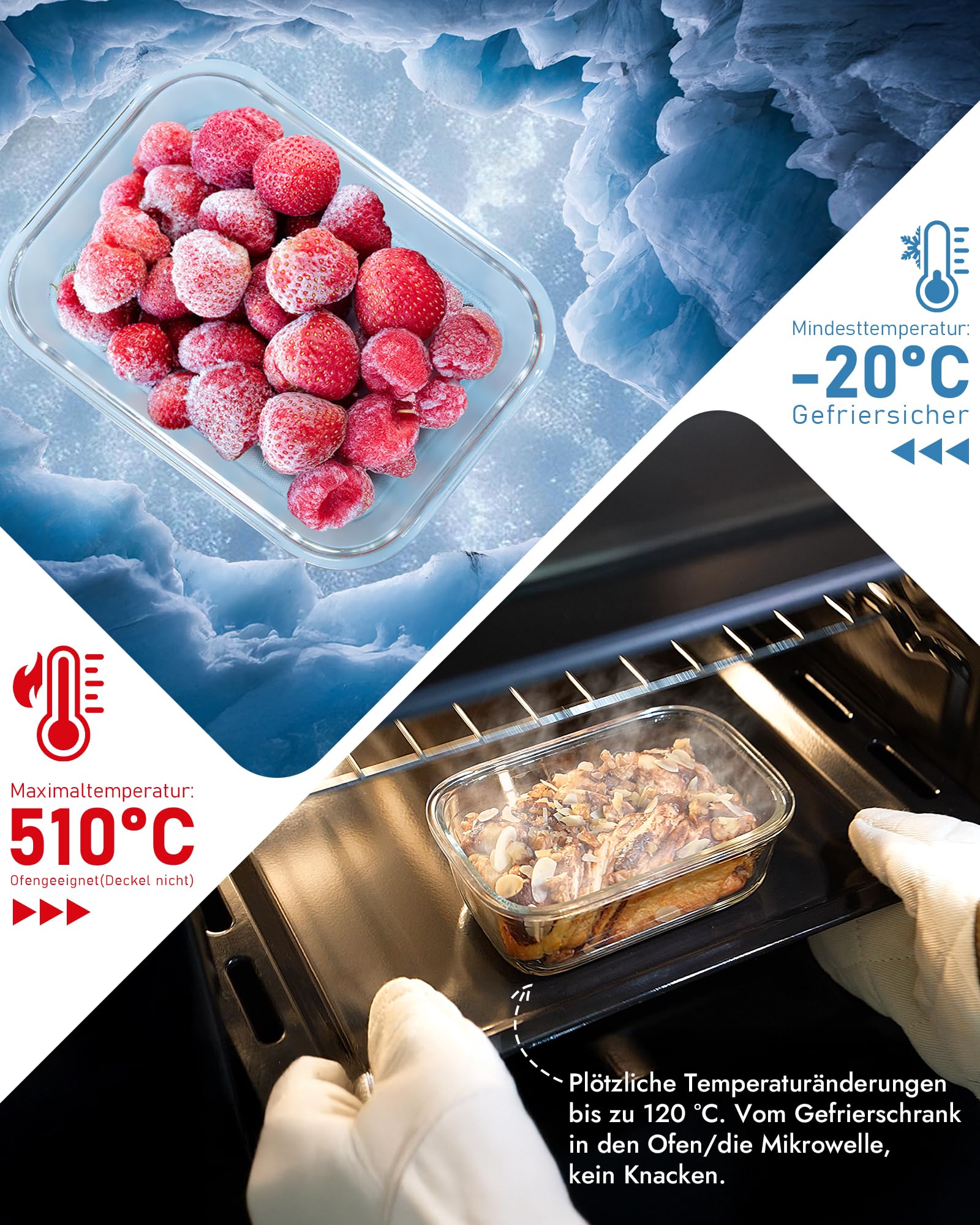 Glasbehälter mit Deckel Set (12 Stück), hochborosilikat, mikrowellengeeignet,ofenfest-20℃~510℃, mit Ventil, spülmaschinenfest – Perfekt für Vorratsdosen, Meal Prep & Gefrierbehälter，Blau