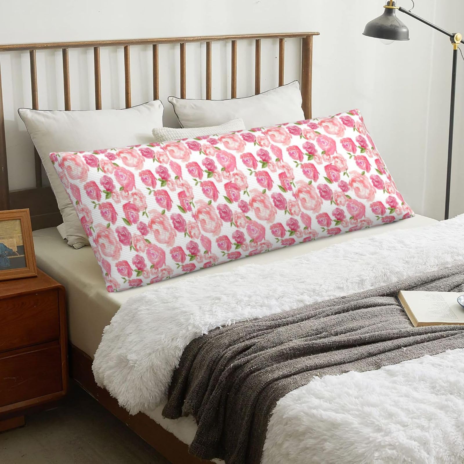 Watercolor Floral, Body Pillow Cover with Zipper,Long Body Pillowcase 20 x 60 in