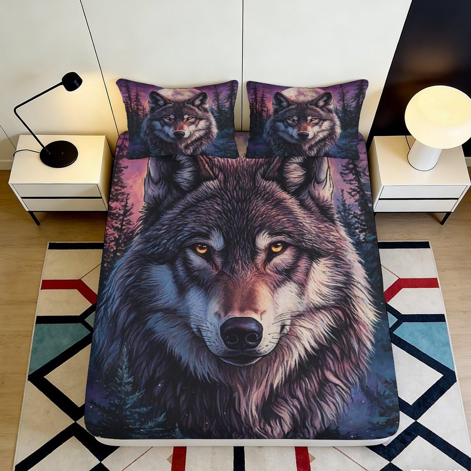 Jqzkxnhpbr Style-5 3D Printed Wolf Forest Fitted Sheet Microfiber Anti-Slip Bed Cover For Bedroom Guest Room Mattress Protection Decor 90X200x25cm