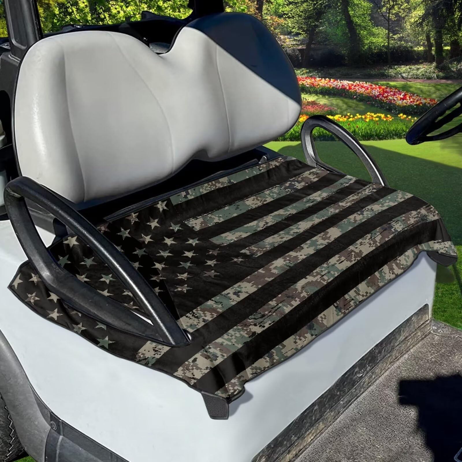 AFPANQZ Camo American Flag Golf Cart Seat Cover Cushion Soft Golf Cart Seat Cover Towel Universal Size 2 Person Golf Cart Club Car Seat Cushion