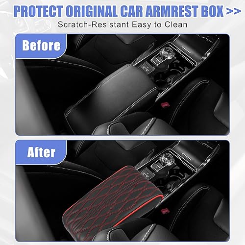 Miniatura 3 de X AUTOHAUX Funda de cojín para reposabrazos de consola central, impermeable, de piel sintética, protector de cojín universal para automóvil,