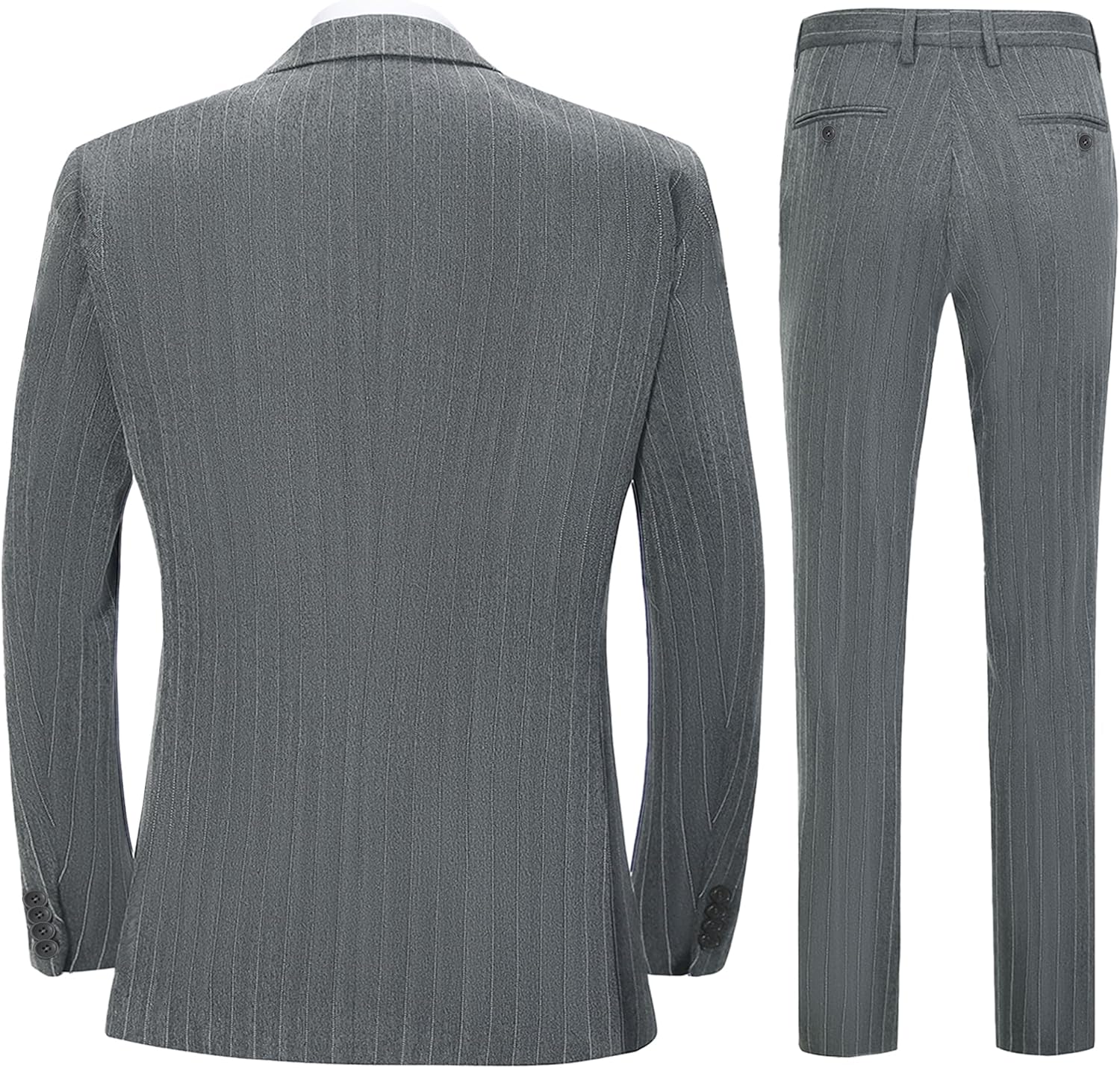 Mens Suit 3 Pieces Peaked Lapel Grey Pinstripe Slim Fit Tuxedo Blazer Vest Pants Prom Event Wedding Banquet Dinner