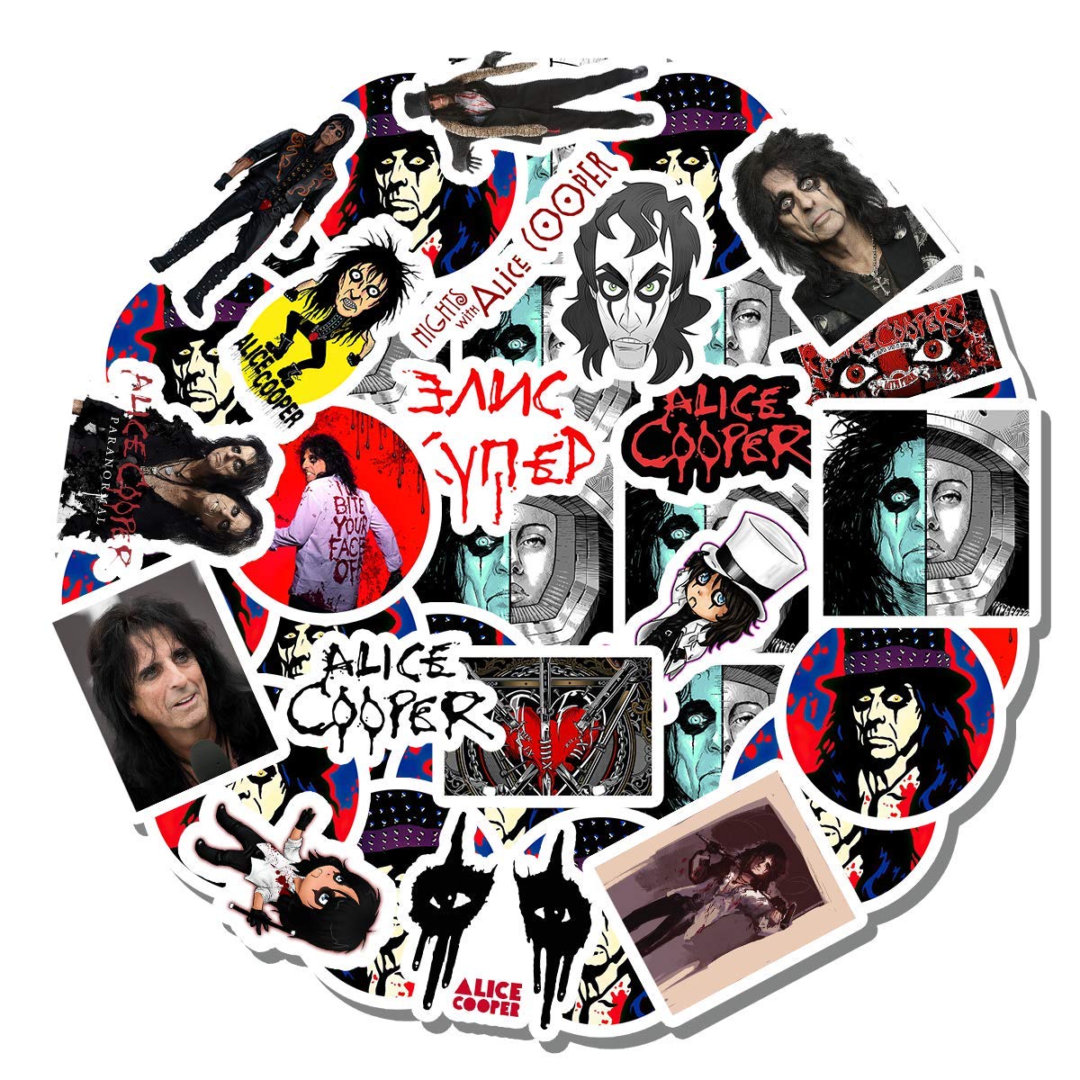 20 PCS Stickers Pack Alice Aesthetic Cooper Vinyl Colorful Waterproof for Water Bottle Laptop Scrapbooking Luggage Guitar Skateboard