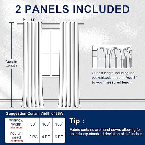 Miniatura 7 de Hiasan Cortinas cortas negras de 45 pulgadas de largo, bloqueo de luz, aislamiento térmico, bolsillo para barra y pestaña trasera, cortinas de