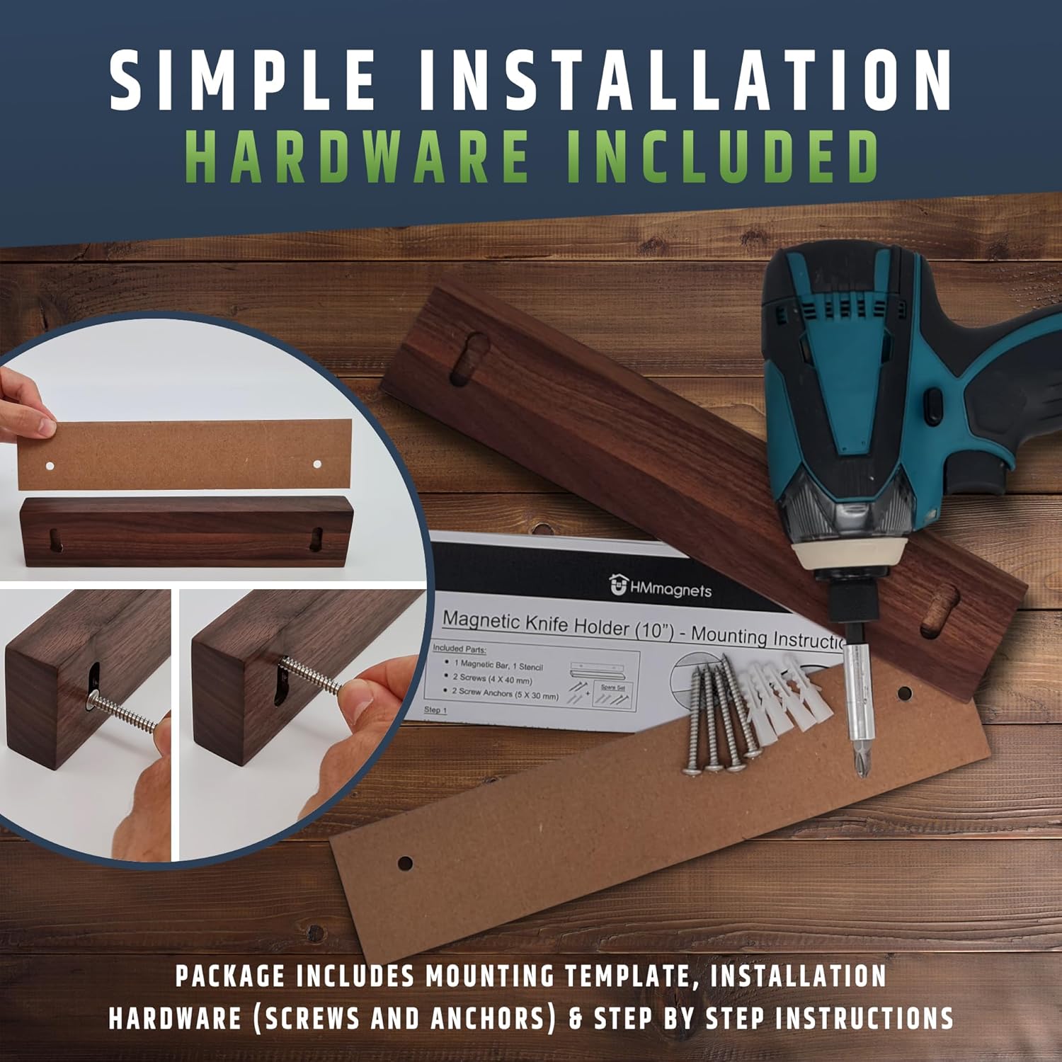 Premium 10 Inch (Small Size) Dark Walnut Wood Magnetic Knife Holder – Professional Wooden Magnetic Knife Strip - Space-Saving Knife Rack/Knife Bar With Powerful Magnetic Pull Force (Upgraded Version)