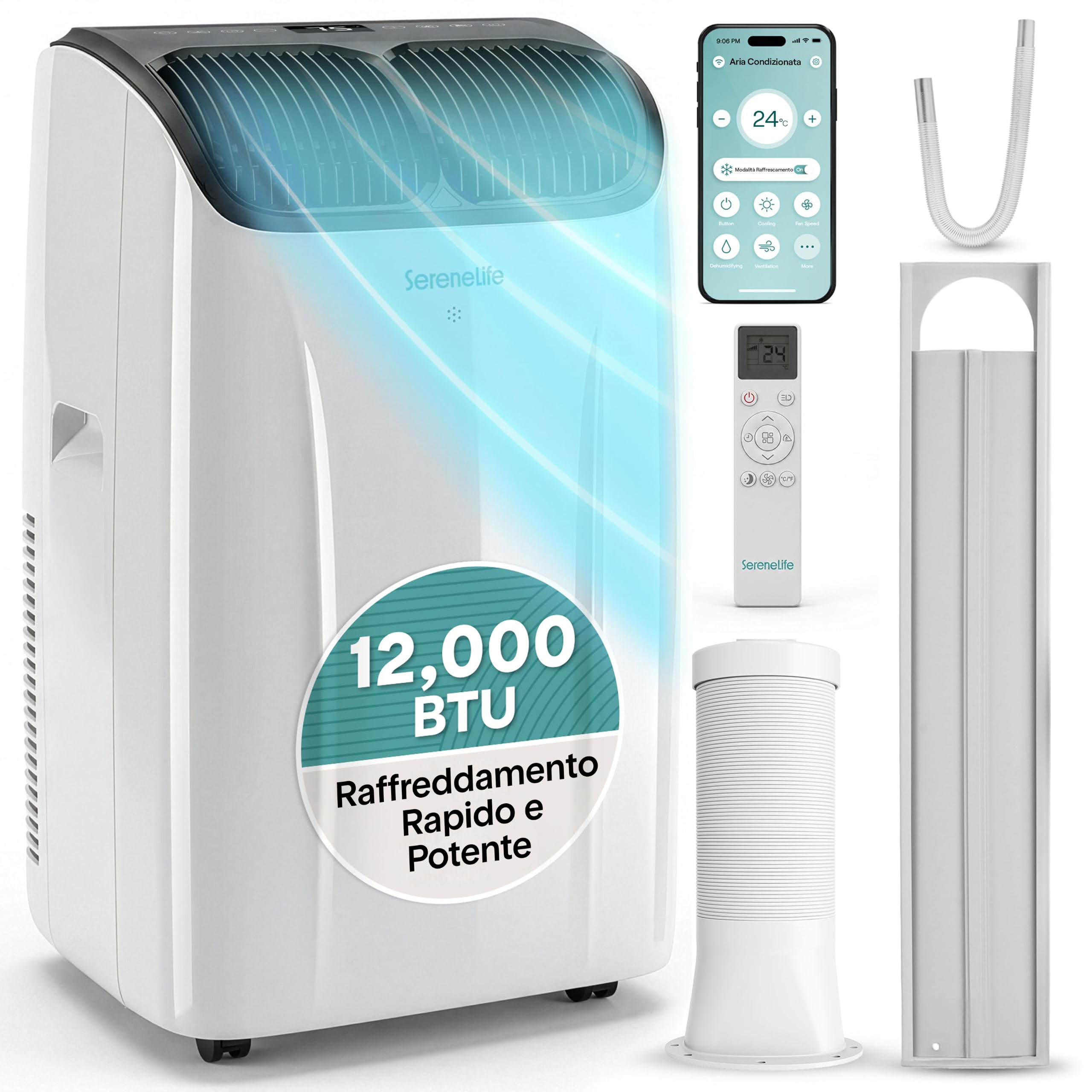 SereneLife Condizionatore Portatile 12000 BTU, Climatizzatore Portatile 3 in 1 con Deumidificatore e Ventilazione, Pinguino Condizionatore Silenzioso, Telecomando, Kit Finestra Incluso, Casa, Ufficio