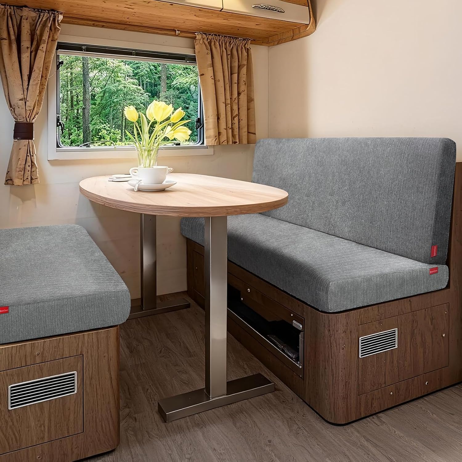 Waterproof RV Dinette Cushion Covers - Stretch Seat Slipcover, Washable RV Couch Cover Designed for Camper Car Bench (Loveseat 2 Backrest Cover & 2 Bench Cover, Light Grey)