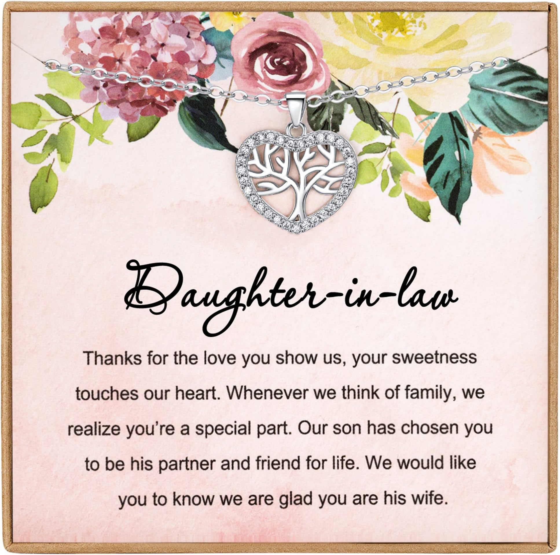 MADAOGO Daughter in Law Gifts from Mother in Law, Sterling Silver Tree of Life Necklace, Necklace for Daughter in Law, Family Tree Necklace