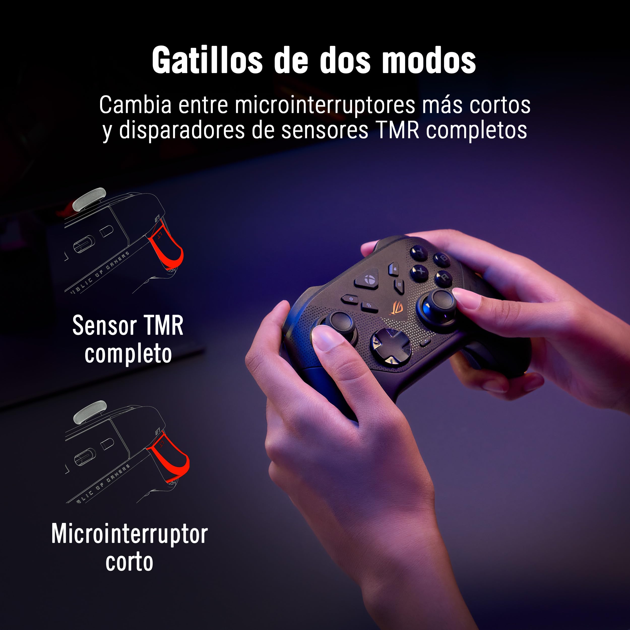 ASUS ROG Raikiri II Xbox Wireless - Mando gaming con joysticks TMR, compatible con Xbox/PC/Ally, frecuencia de sondeo de 1000 Hz, gatillos de dos modos, 4 botones traseros, hasta 50h de batería