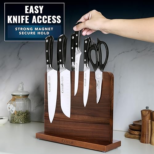 Miniatura 3 de Cutluxe Soporte magnético para cuchillos bloque magnético para cuchillos, soporte de madera de acacia para encimera de cocina, delgado y de doble