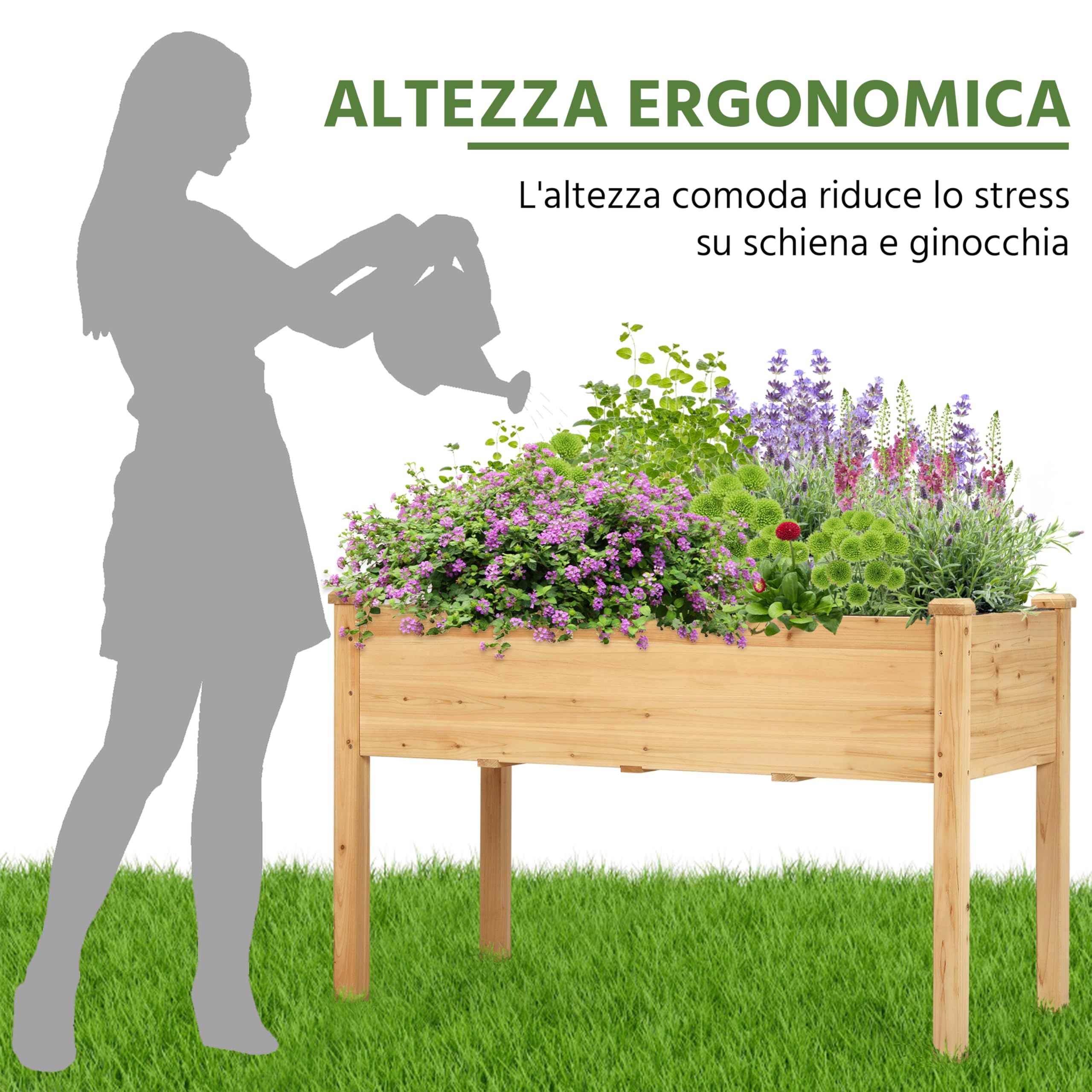 Yaheetech Fioriera/Aiuola Rialzata per Verdure Frutta Erbe Piante, Lettino Orto Rialzato in Legno da Giardino Esterno Balcone 120,5 x 59 x 76 cm