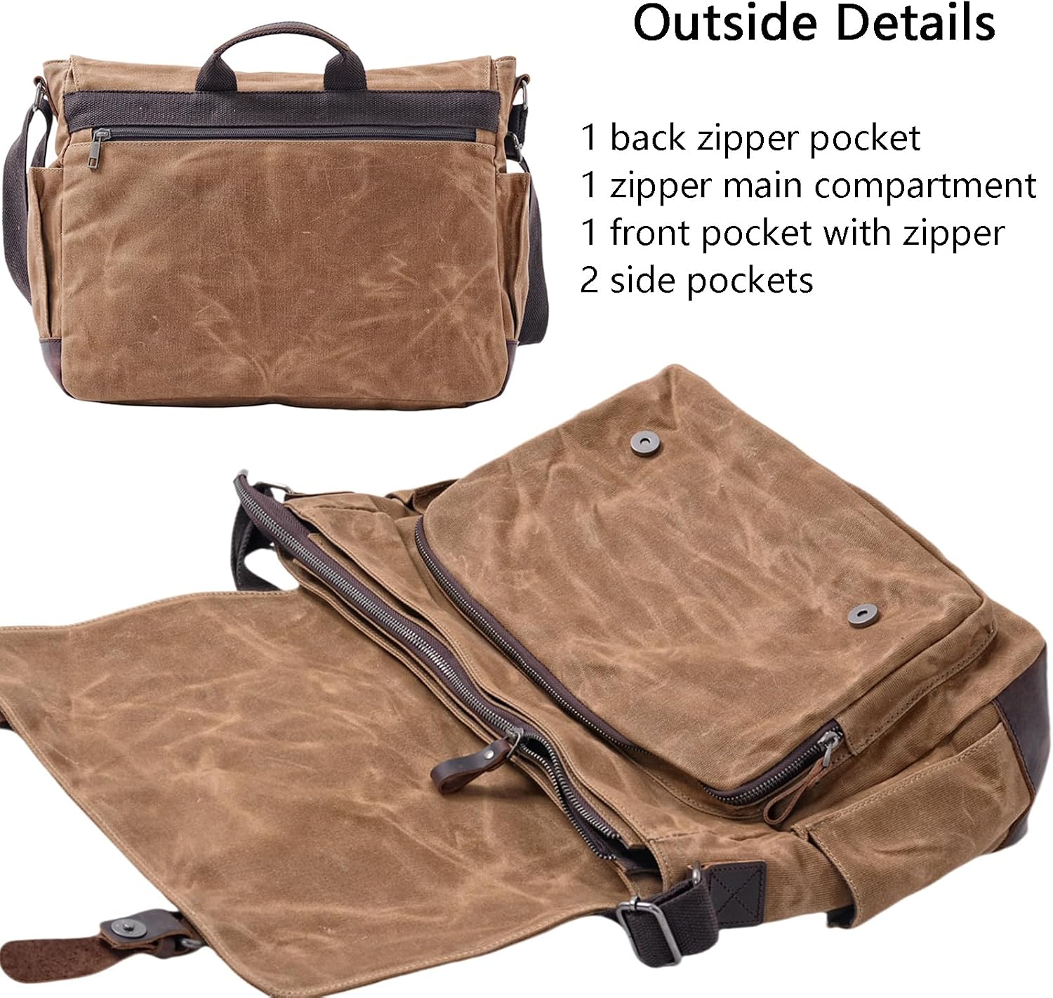 [Upgraded] Vintage Messenger Bag, 15.6 Inch Laptop Crossbody Shoulder Bags, Heavy Water-resistant Canvas Satchel for Men