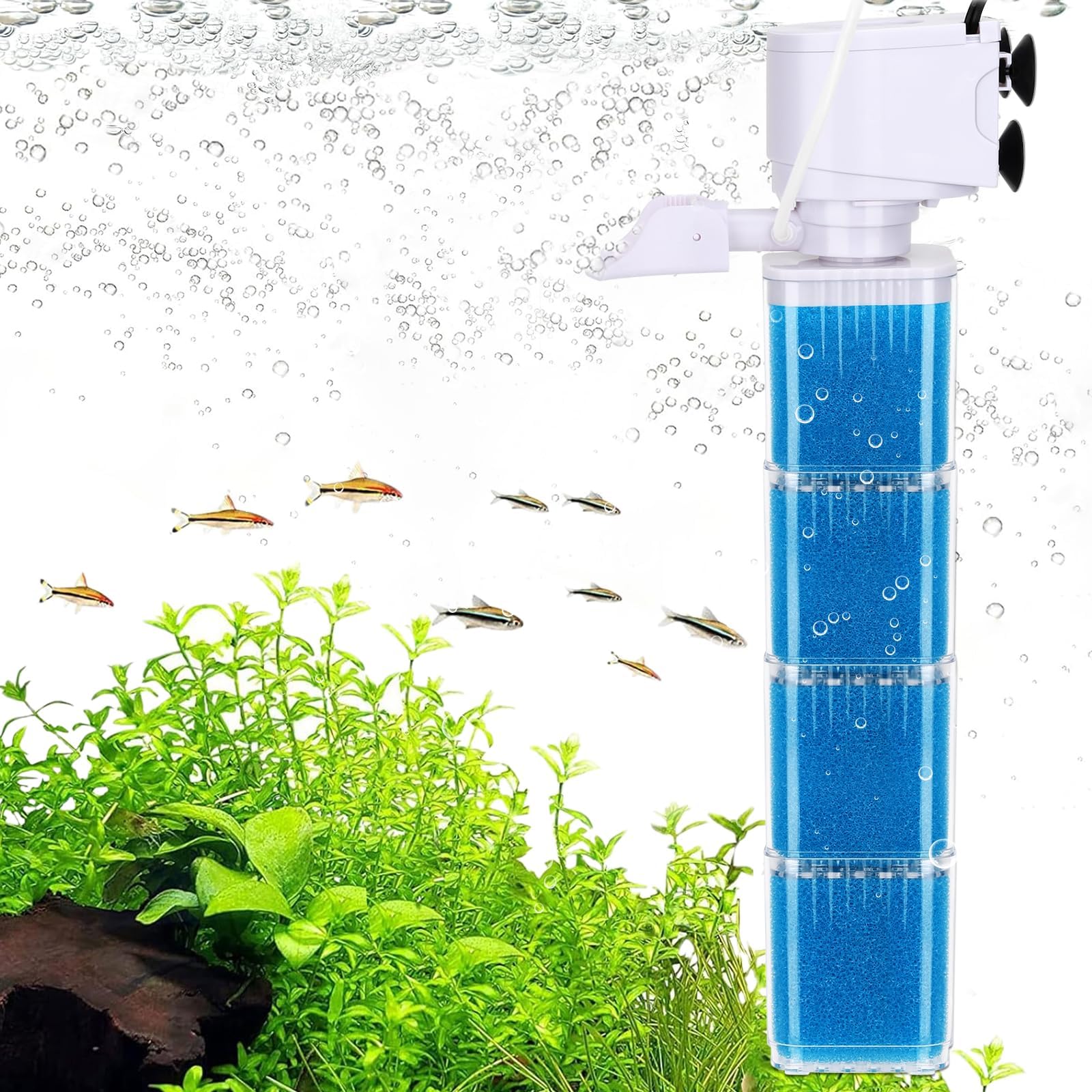 Aquarium Power Filter - Fish Tank Filter Aeration Adjustable for 40 to 100 Gallon Tank, Multi-Stages Bio Sponge Aquarium Filter for Filtration/Oxygenation/Waveker/Circulation