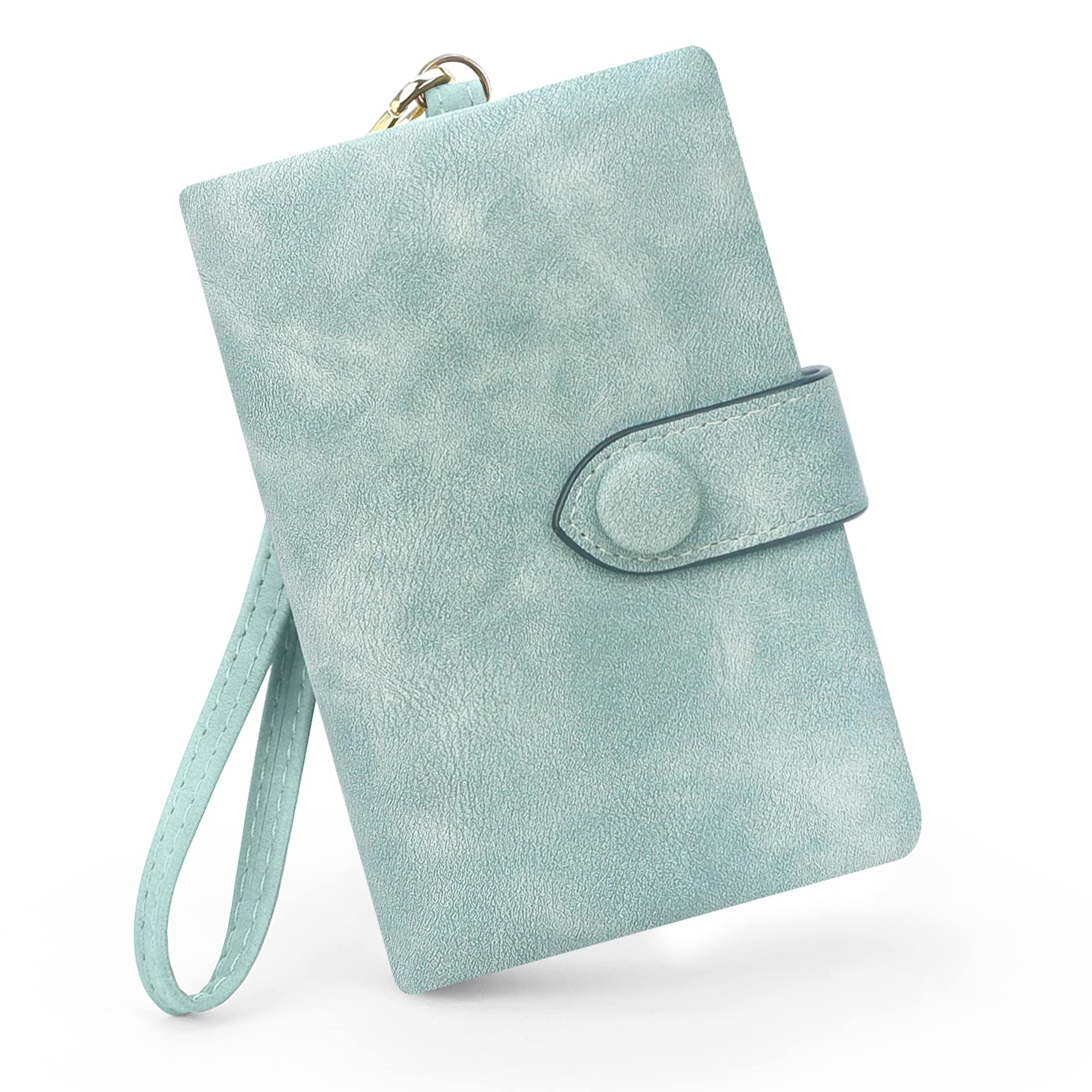 SNCCJ RFID Blocking Wallets for Women, Large Capacity Soft Leather Womens Small Wallet with Wrist Strap (Light green)