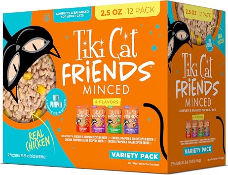 Tiki Cat Friends Chicken Variety Pack, High Protein & High Moisture Wet Cat Food for Adult Cats, 2.5 oz. Pouch 12 Count