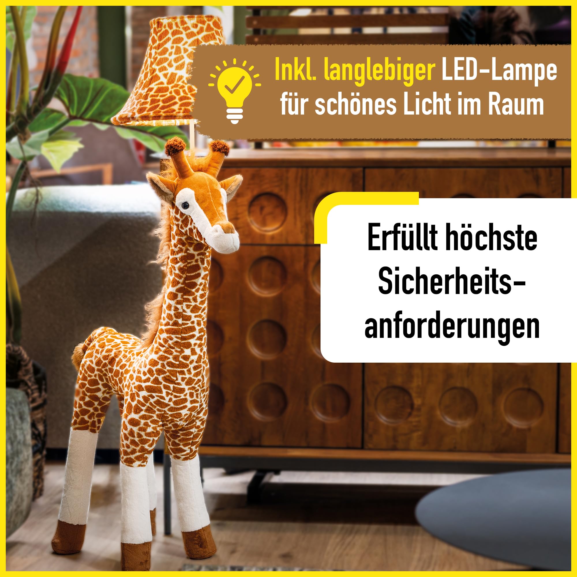 Happy Lamps Raffi die Giraffe LED-Stehlampe 120 cm Kinderzimmer Deko | handgefertigt, kindersicher, ideal fürs Kinderzimmer, Geschenkidee