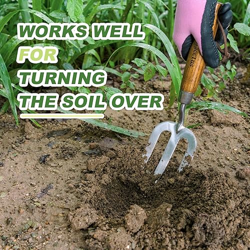 Miniatura 4 de Tenedor de mano de jardín, tenedor de mano con púas afiladas para arrancar fácilmente malas hierbas grandes, tenedor de jardín de acero inoxidable,