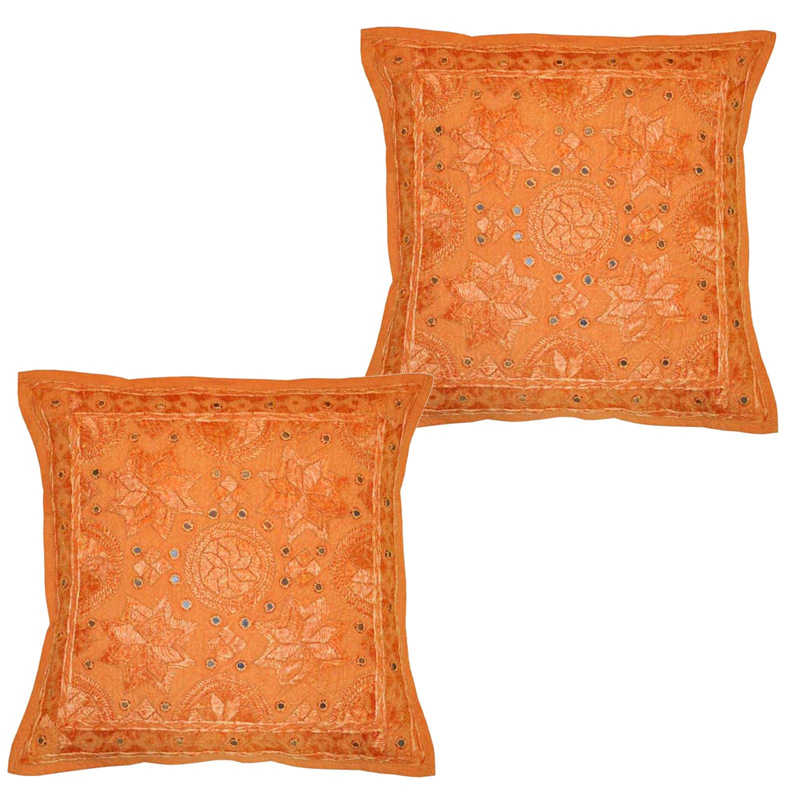 2 Federe Cuscino Indiane Ricamate A Mano – Patchwork Sari Con Perline E Paillettes – Marrone E Viola – 40x40 Cm - 3