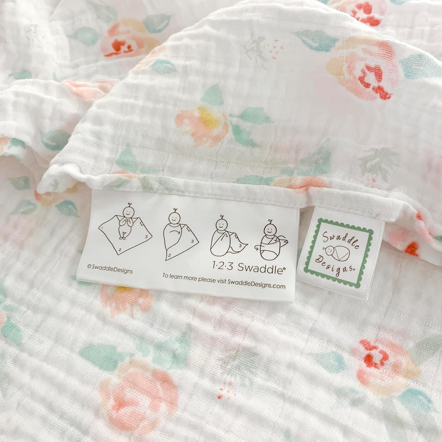 SwaddleDesigns Cotton Muslin Swaddle Blankets for Baby Girl, Set of 4, Receiving Blankets for Newborn, Baby Registry & Gift, 46x46 inches, Watercolor Peachy Pink Floral