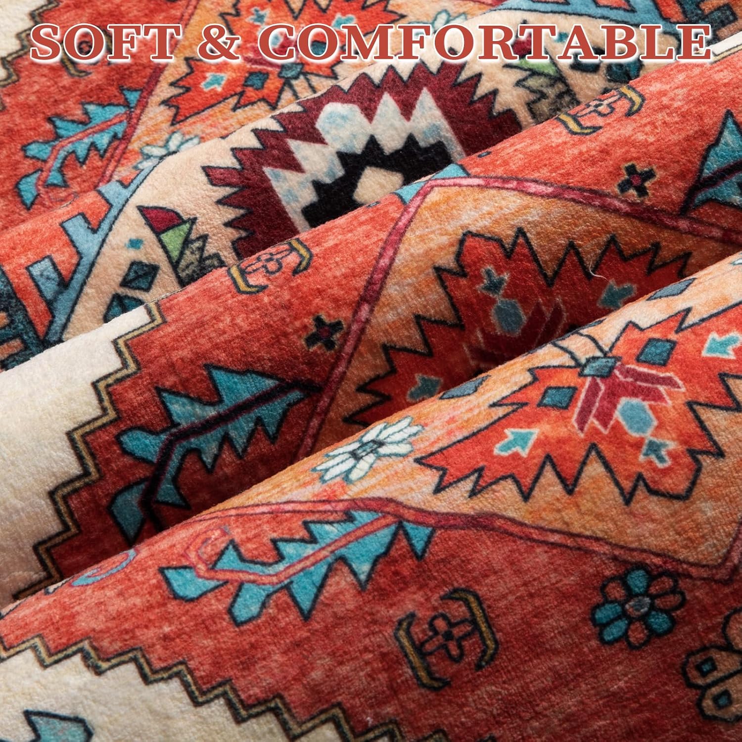 SERISSA Boho Rugs for Entryway, 2x3 Orange Entryway Rug Non-Slip Washable Small Area Rug, Ultra Soft Oriental Vintage Low-Pile Indoor Door Mat Floor Carpet for Entrance Bedroom Kitchen Bathroom