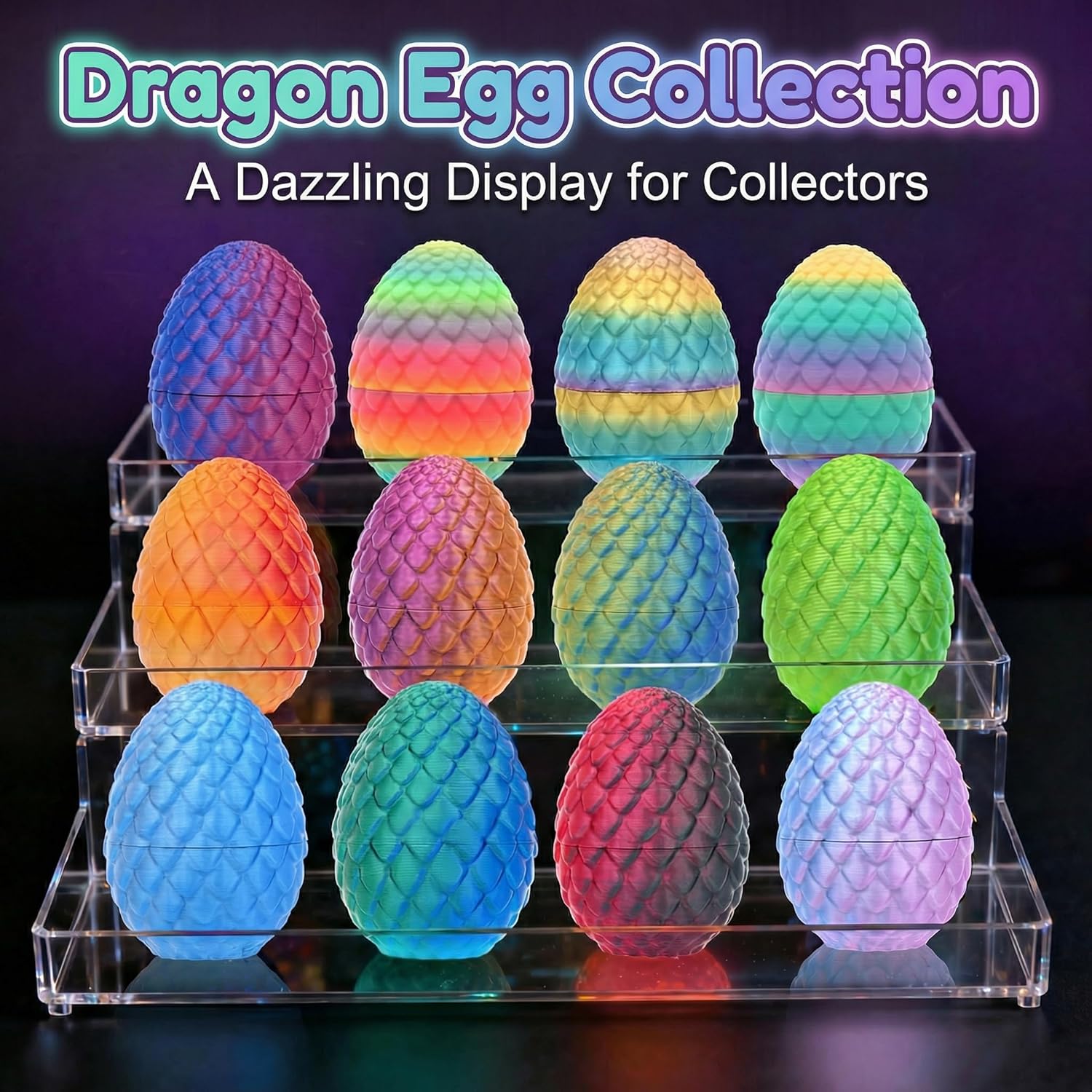 VivaNova 12 Pack 3D Printed Easter Dragon Eggs, Prefilled Easter Eggs with Articulated Mini Dragons Inside, Easter Egg Fillers, Easter Basket Stuffers for Kids, Classroom Prize Supplies, Party Favors - Image 6