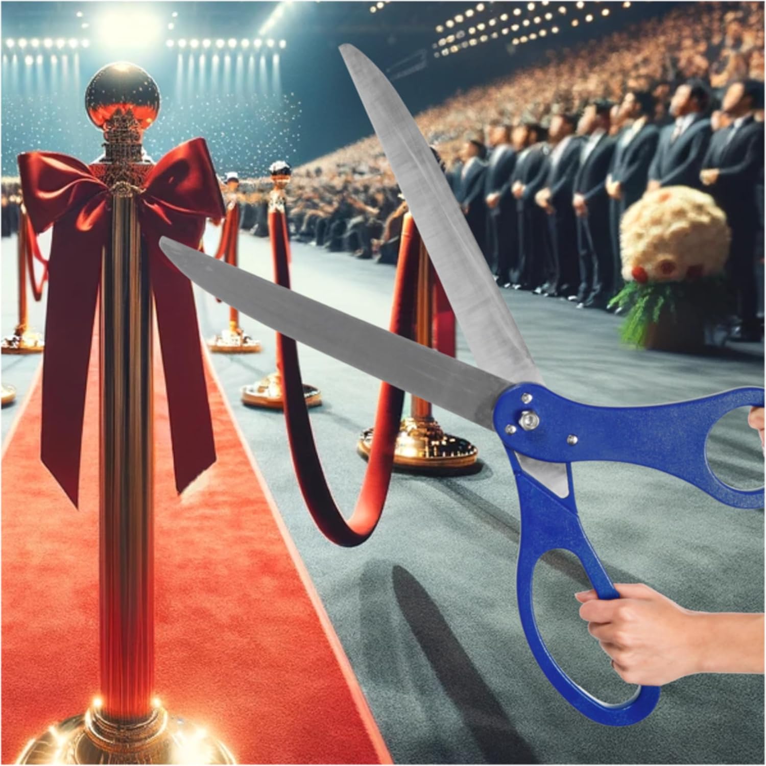 Big Ribbon Cutting Ceremony Kit - Oversize Blue Scissors for Ribbon Cutting 25 Inch Gold Ribbon for Grand Opening and Box for Special Events Business Opening Inaugurations