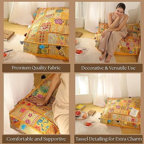 Miniatura 70 de THE ART BOX Cotton Patchwork Vintage Boho Embroidered Floor Pillows & Cushion Cover Dog Pouf Seating Pouf Meditation Pillow Pet Bedding Cat Bed Boho