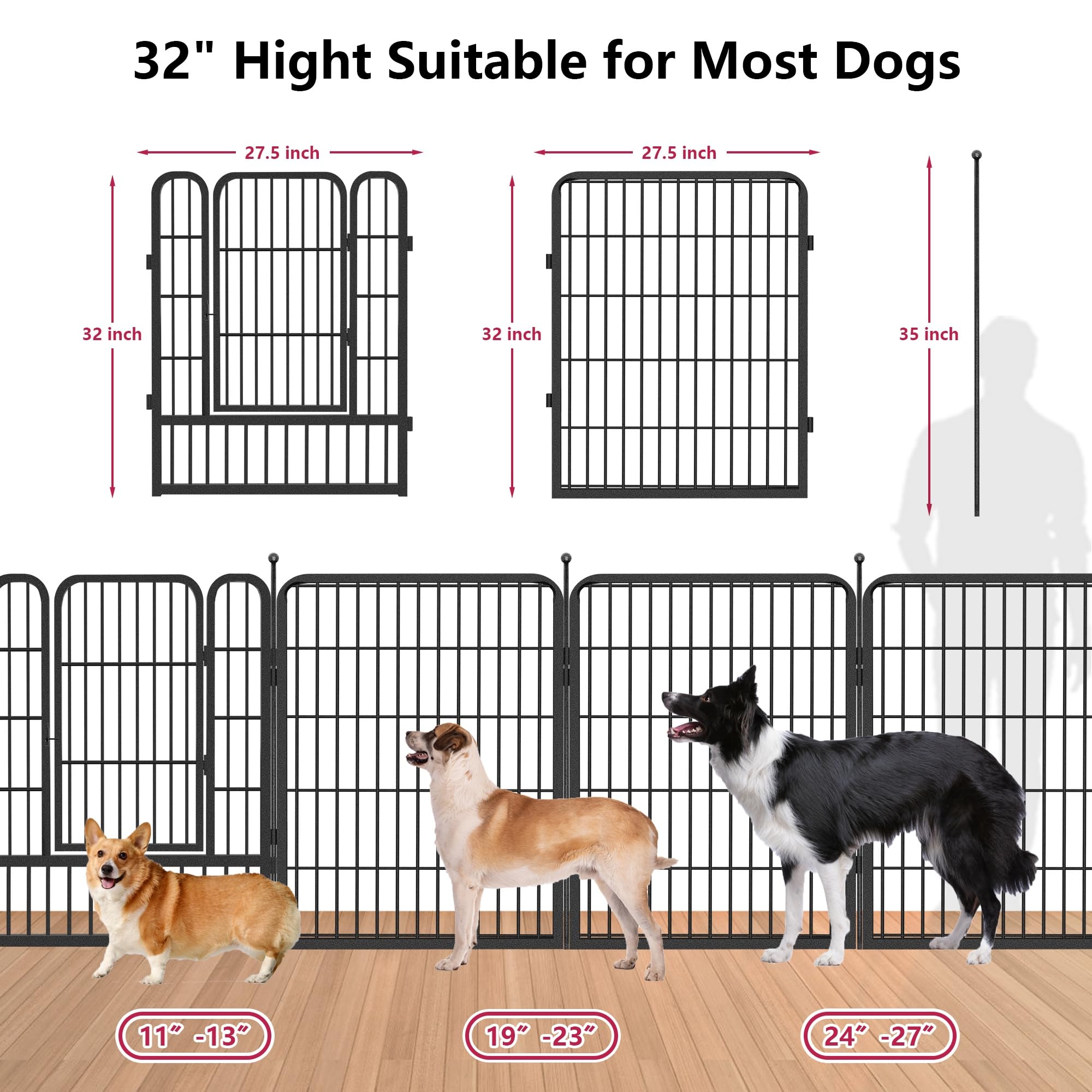 Jhsomdr Dog Playpen 32 inch 10 Panels Portable Dog Fence Outdoor for Yard Indoor Dog Pen for Medium/Small Dogs, Large Pet Puppy Playpen Heavy Duty Pet Fence for RV Camping, Yard