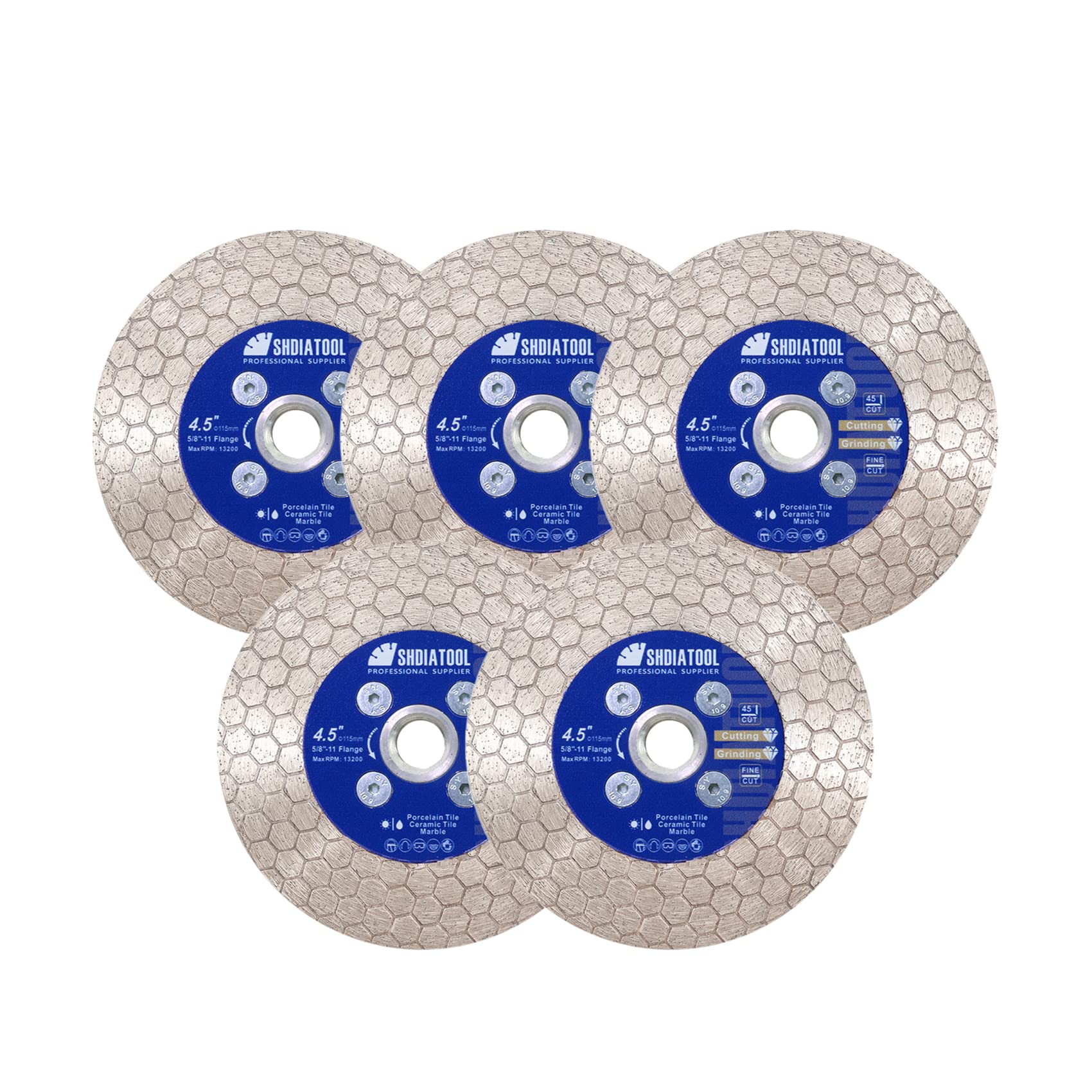 SHDIATOOL Tile Diamond Saw Blade 4-1/2-inch Cutting Grinding Disc Wheel 115mm for Porcelain Ceramic Granite Marble Artificial Stone (5-Pack)