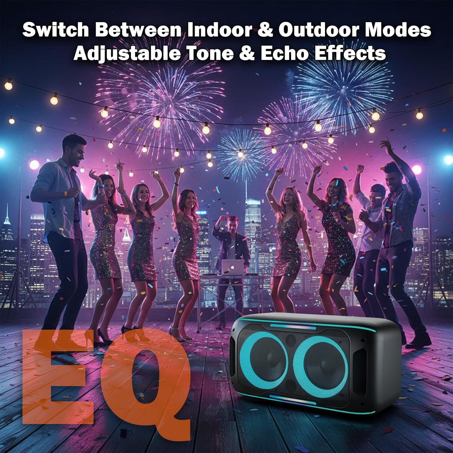 Party Bluetooth Speaker, 180W Powerful Stereo Sound with Deep Bass, Portable Wireless Speaker with EQ Sound Modes, LED Lights, Bluetooth 5.3 for Home, Outdoor & Party - Image 2