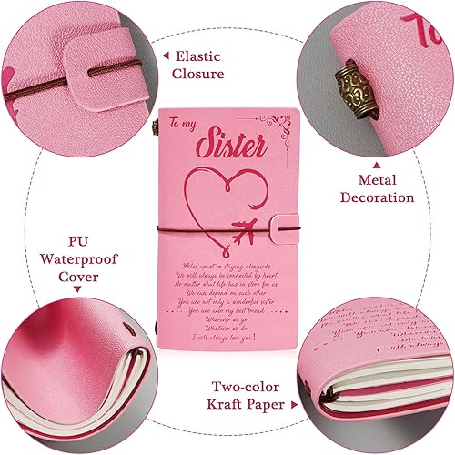 Miniatura 3 de To My Sister - Juego de diario de cuero con bolígrafo, regalos para hermana, 140 páginas rellenables, diario de viaje, cuaderno de bocetos, libro de