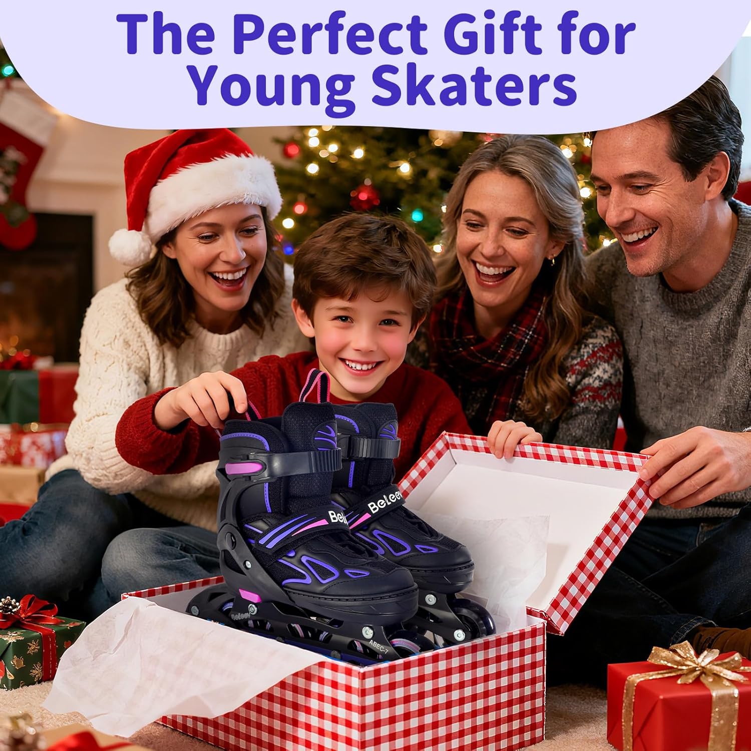 BELEEV Inline Skates with Light-Up Wheels & Shoelaces, 4-Size Adjustable Roller Blades for Kids, Boys & Girls Ages 5-8, 8-12, 6-12, Illuminating Skates for Youth & Women, Beginner Outdoor/Indoor Use