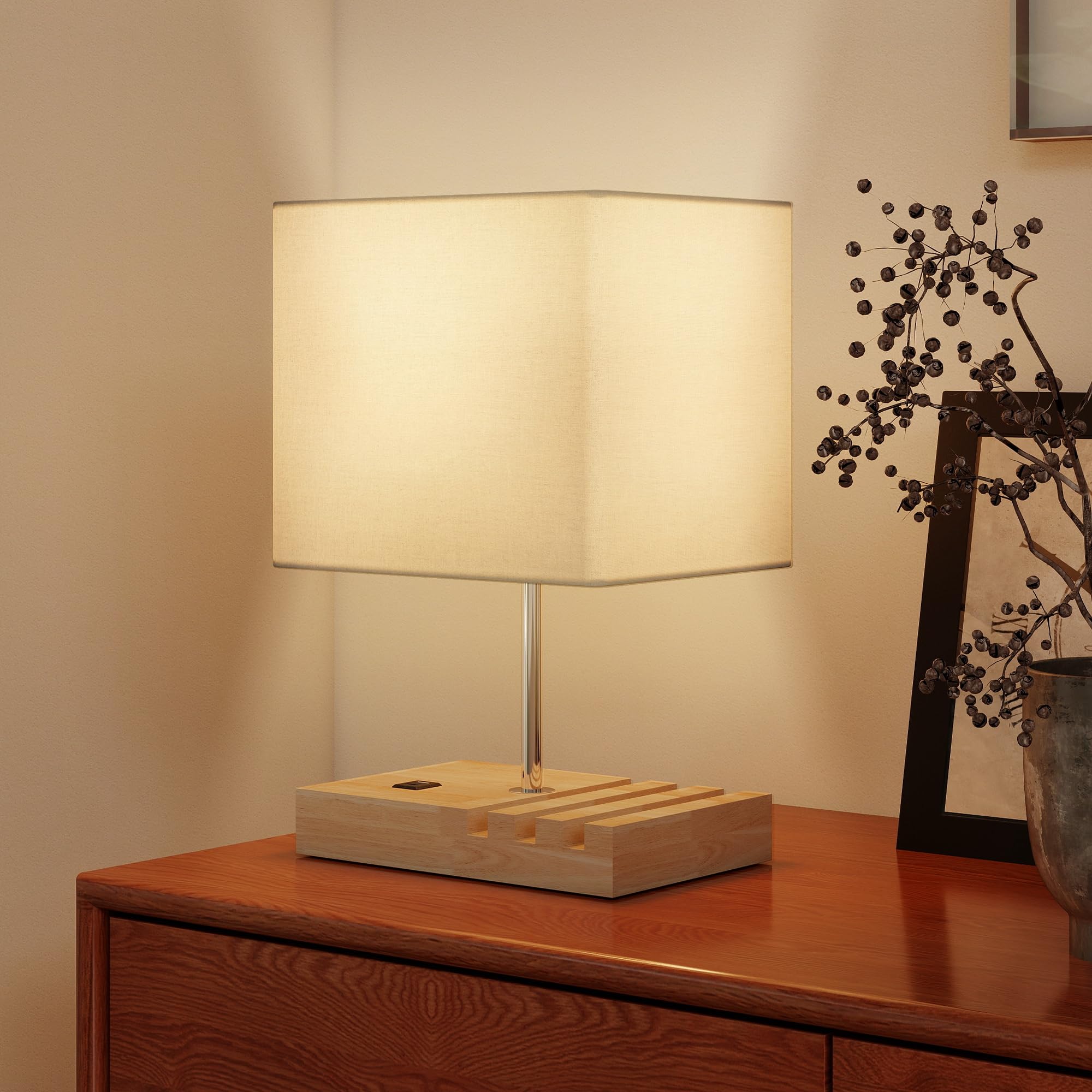 HOMCOM Lampada da scrivania con presa E27 e stazione di ricarica USB-A+C