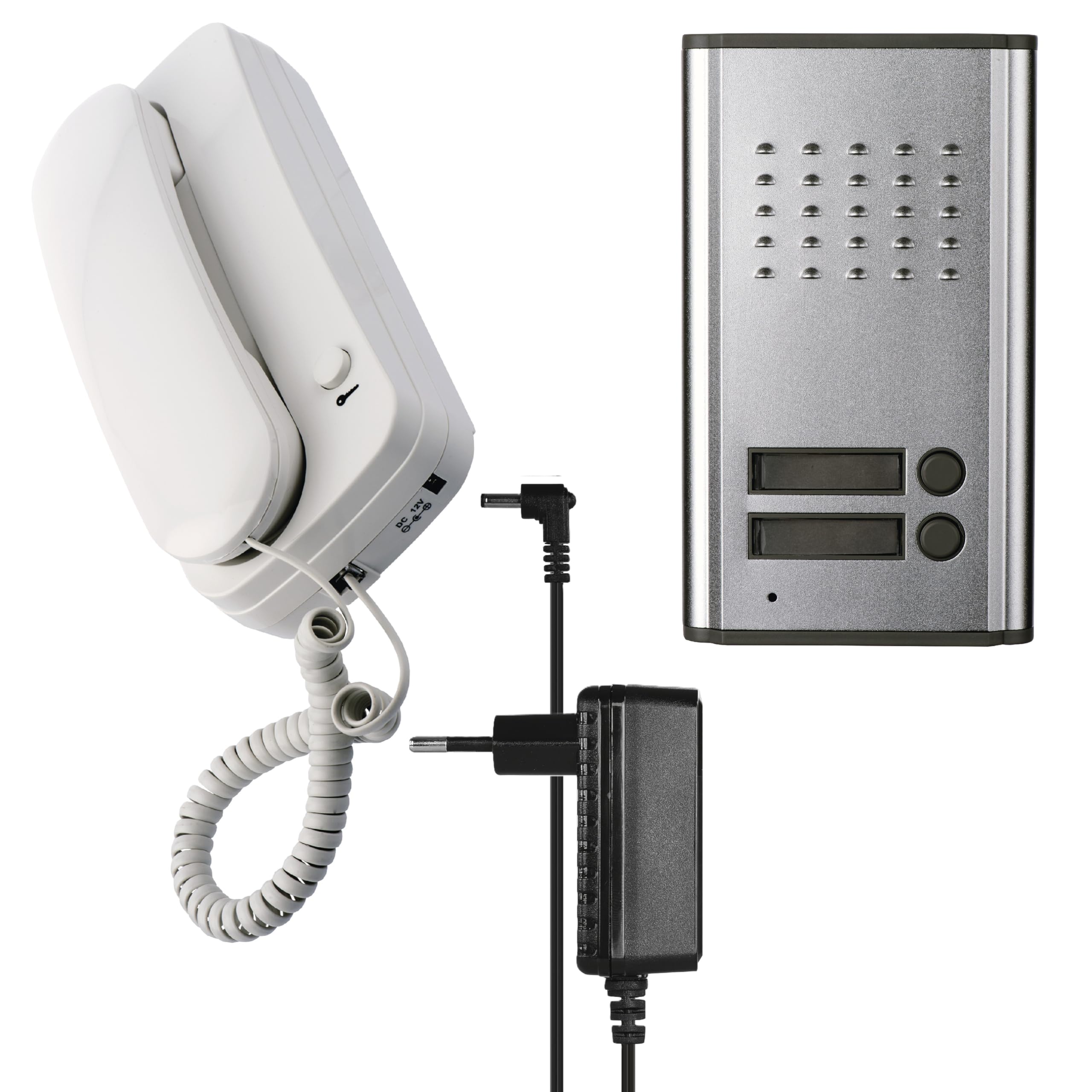 EMOS Juego de intercomunicador de Audio para Dos participantes, Montaje en Superficie, diseño Elegante, intercomunicador/Kit de Audio con Posibilidad de Abrir Puertas, fácil de Usar