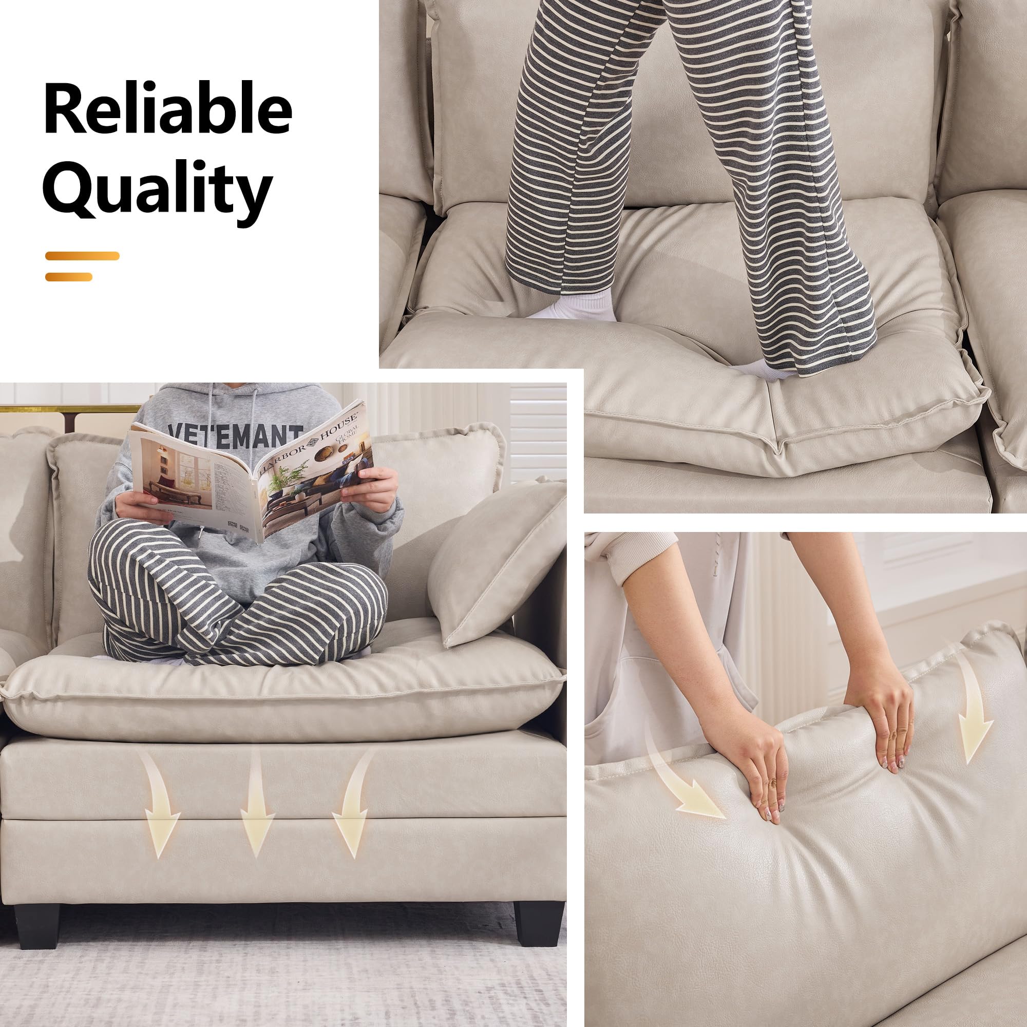 Modular Sofa vs Sectional: Which Fits Best? (2026) 3 WUTUTUEE 111'' Sectional Cloud Deep Seat Couch, Modern Comfy Leather L Shaped Se - product photo