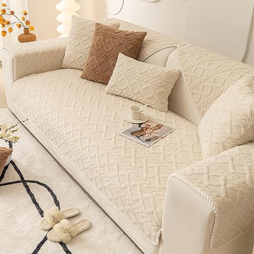 vctops Geometric Jacquard Plush Sofa Couch Covers Farmhouse Neutral Non