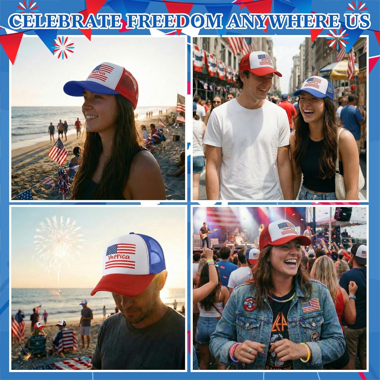 Jiuguva 4 Pcs American Flag Trucker Hat for Men Women USA 4th of July Patriotic Baseball Caps