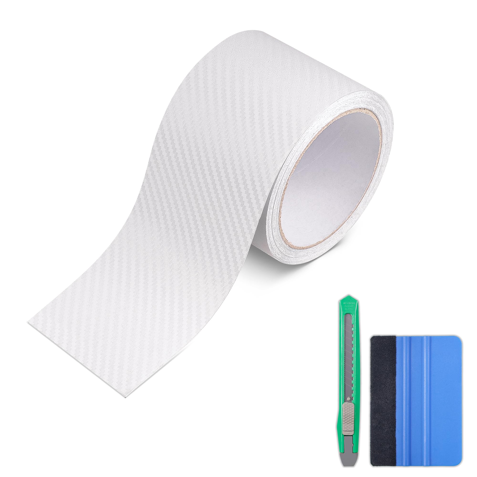 Lypumso Carbon Fiber Vinyl Tape with Tools Kits, Chrome Delete Vinyl Wrap for Blackout Car Door Edge Guard Door Sill Window Trim Protector (3D Clear, 3in x 30ft)