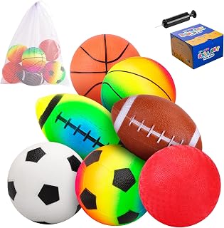 PlayZap 7-Piece Soft Toddler Ball Set: 5" Basketball, Soccer, Football & Playground Balls - Safe, Non-Slip for Kids 1-3 Indoor/Outdoor Play