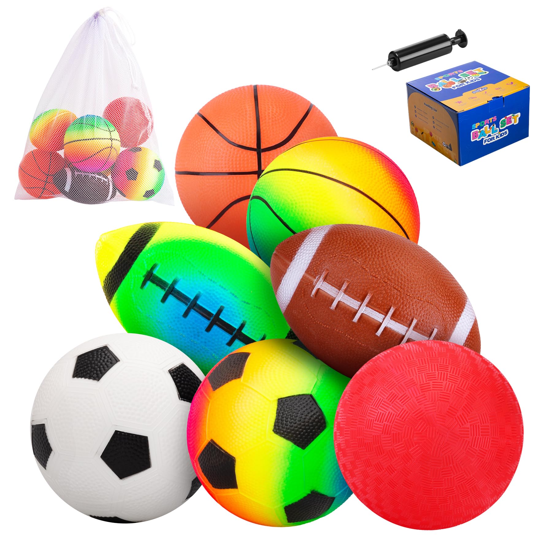 PlayZap 7-Piece Soft Ball Set for Toddlers & Kids (Ages 1-6) - Includes 5” Playground Balls, Soccer, Football & Basketball - Great for Home, Yard, Pool, Classroom & Park for Boys & Girls