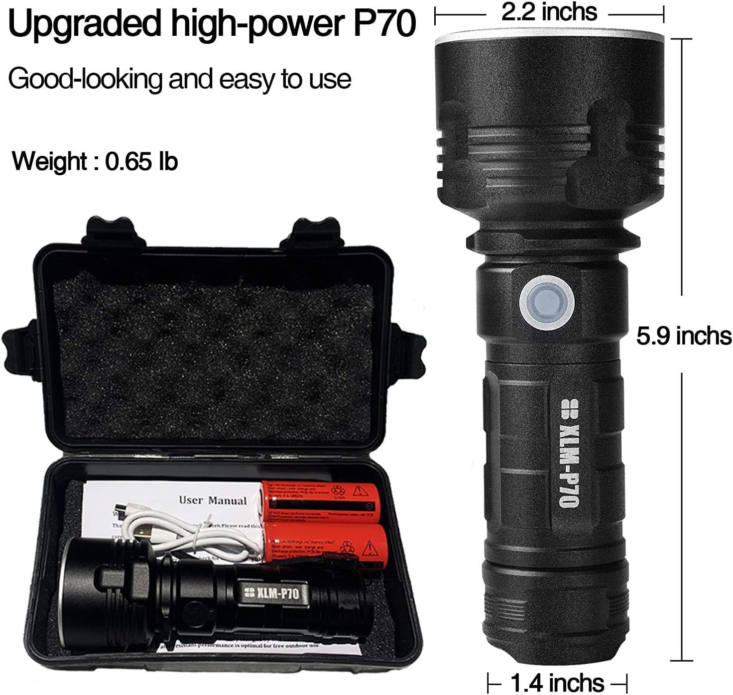30000 100000 Brightness Flashlight Rechargeable Water Resistant Image