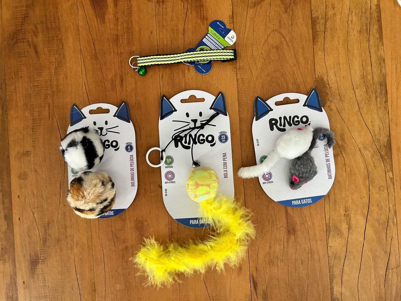 Kit 4 Peças Pet – Brinquedos para Gato com Coleira, Ratinho, Bolinha de Pelúcia e Bola
